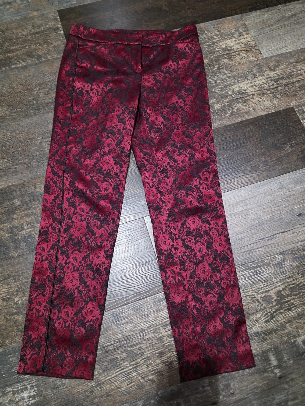 White House Black Market Red and Black Floral Straight Leg Pants